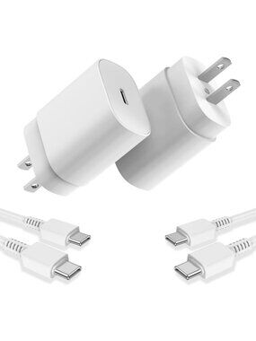 2-Pack 25W USB-C Fast Charging Blocks & 10ft Cables for Galaxy & More